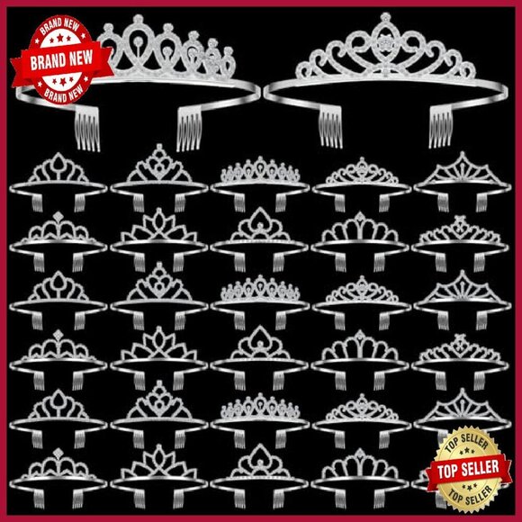 30 Pcs Silver Crystal Tiara Comb Set Wedding Bridal Party Hair Accessories main image 6